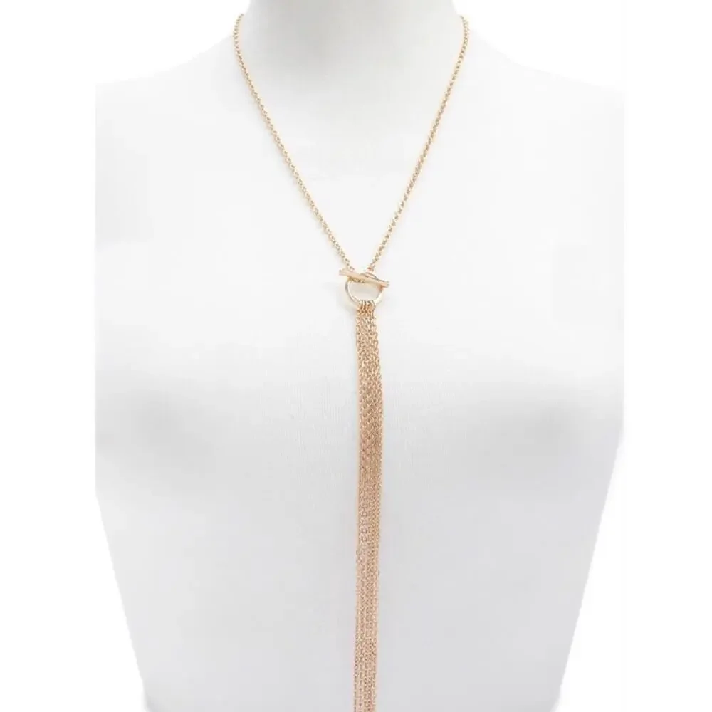 Forever 21 Lariat Drop Tassel Necklace Gold Glam Long Necklace